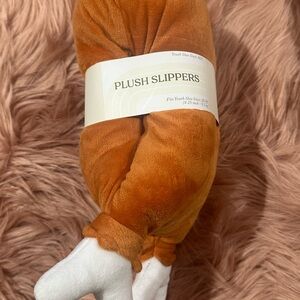 Plush Slippers for Kids - Brown and White